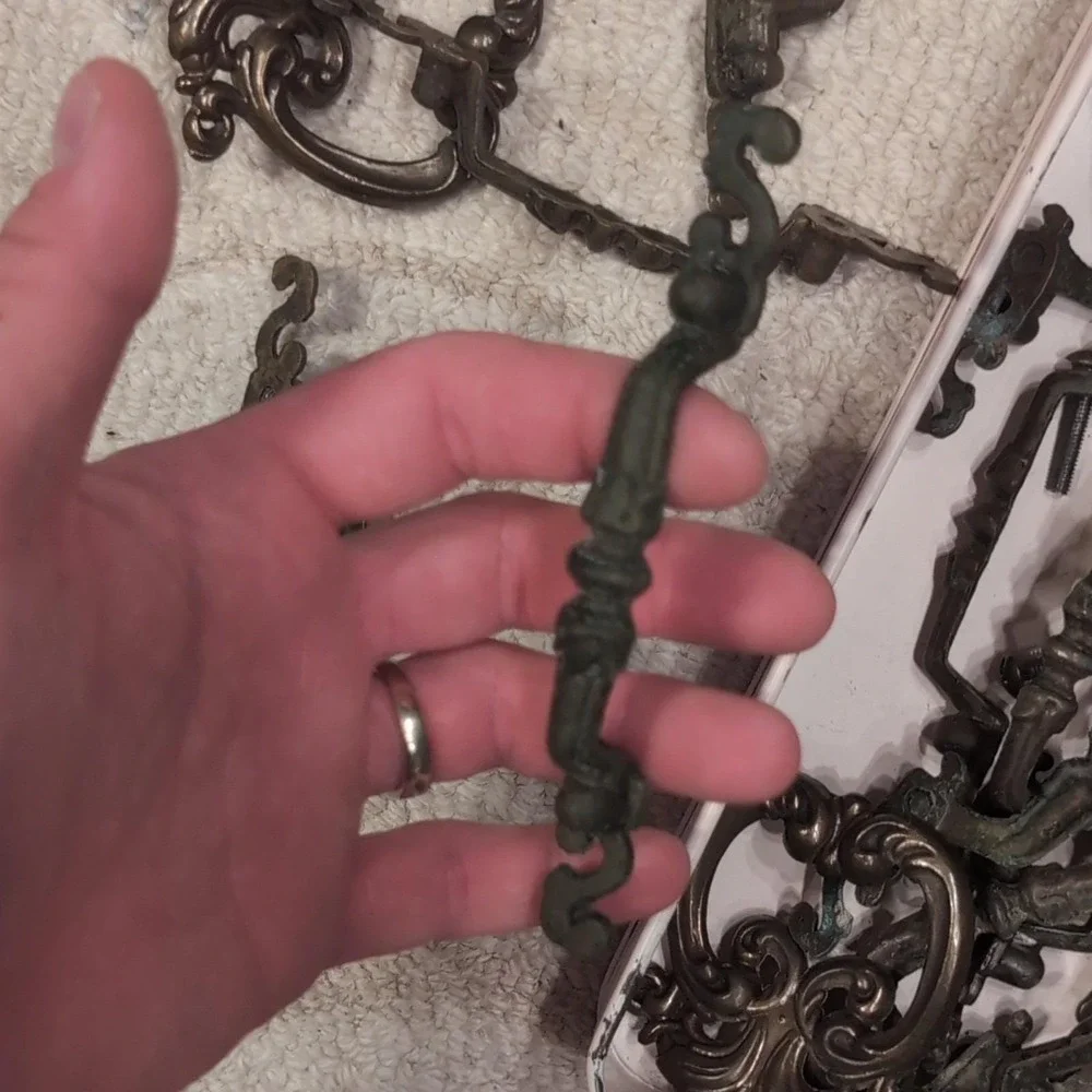 Ornate Antique Drawer Pulls Handles Bronze Metal Vintage Style Screws Tin